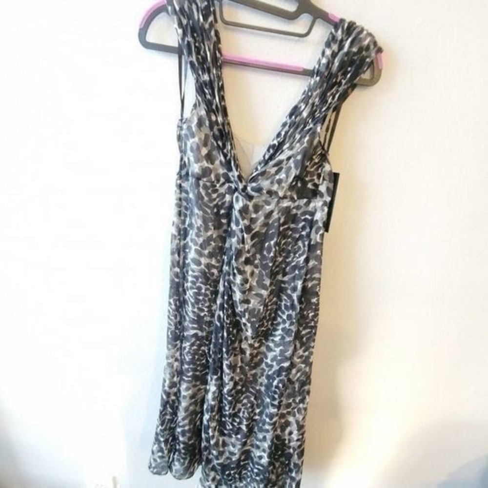 Donna Karan DKNY black grey leopard print silk blend dress size 4 New!! MSRP 395 - Picture 6 of 11